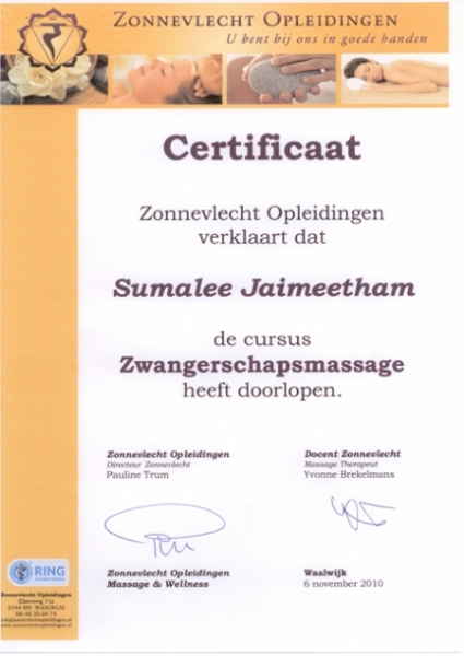 Diplom Schwangerschaftsmassage Mandarin Spa Nimwegen Uden